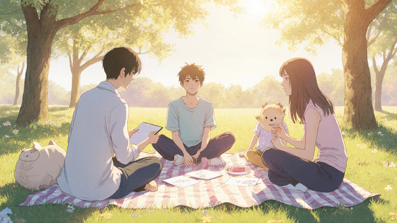 Supportive scene of friends and loved ones encouraging a young adult, warm light, hopeful.
