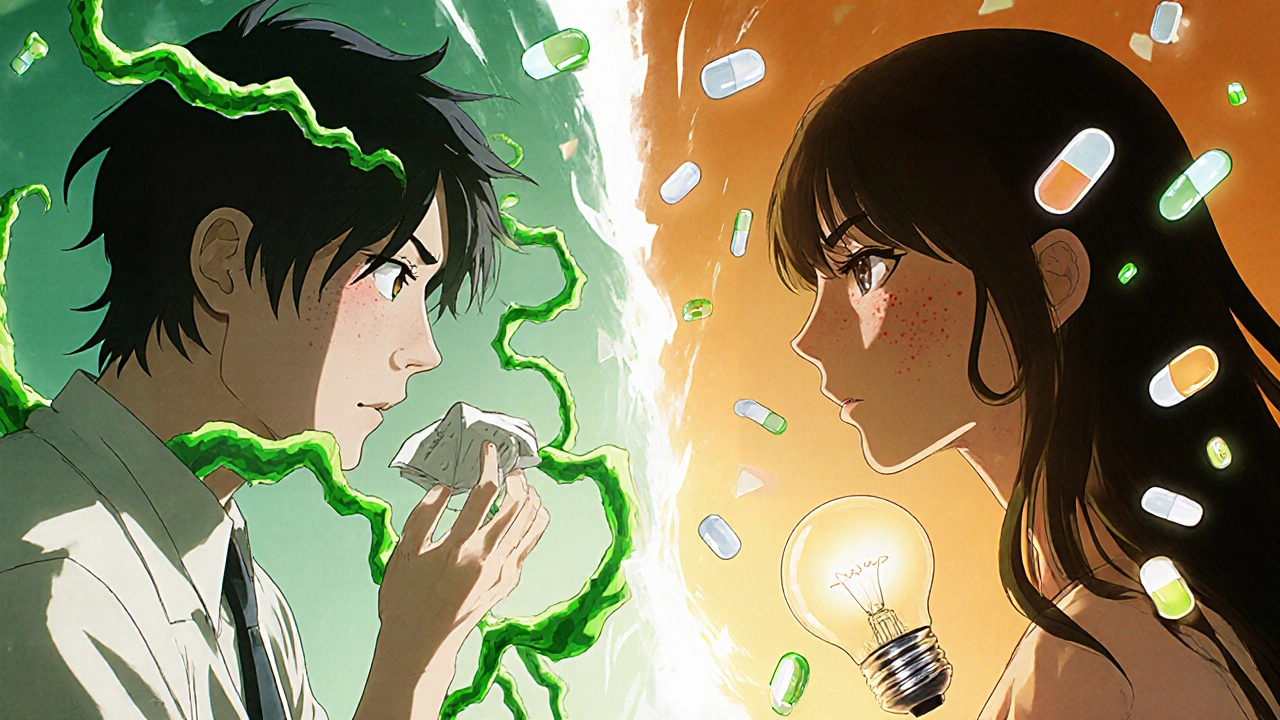 Opposing treatments: depigmentation cream erasing color vs. phototherapy restoring it.