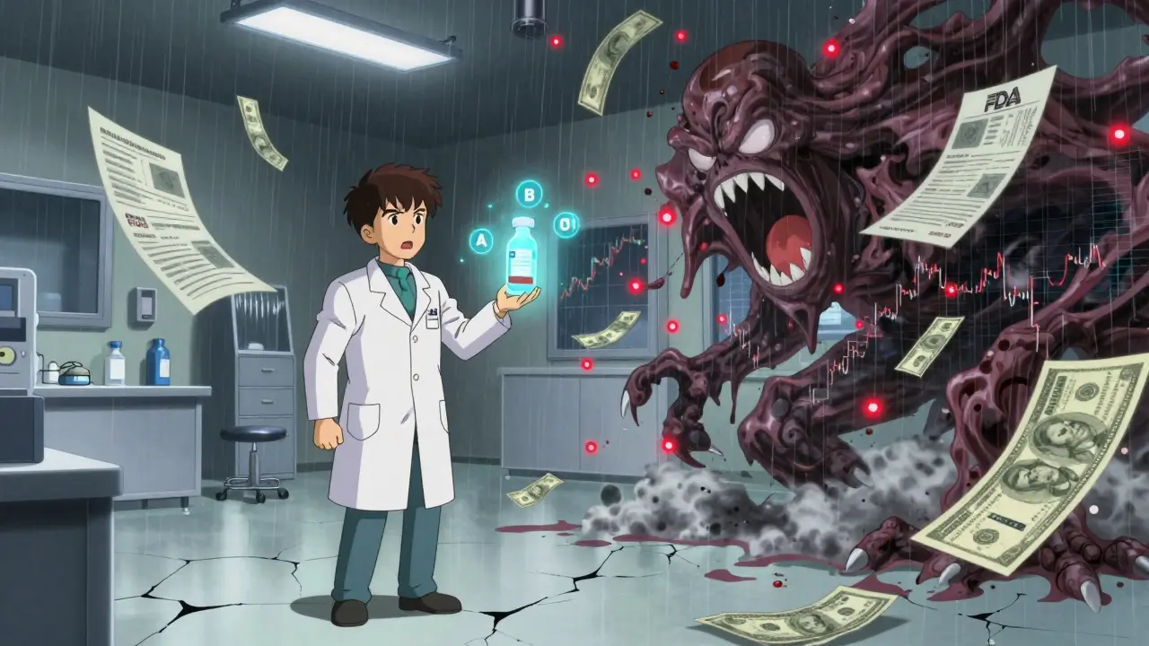 A generic drug maker faces a monstrous entity made of FDA reports and particle counters, protected by holographic cleanroom grades.