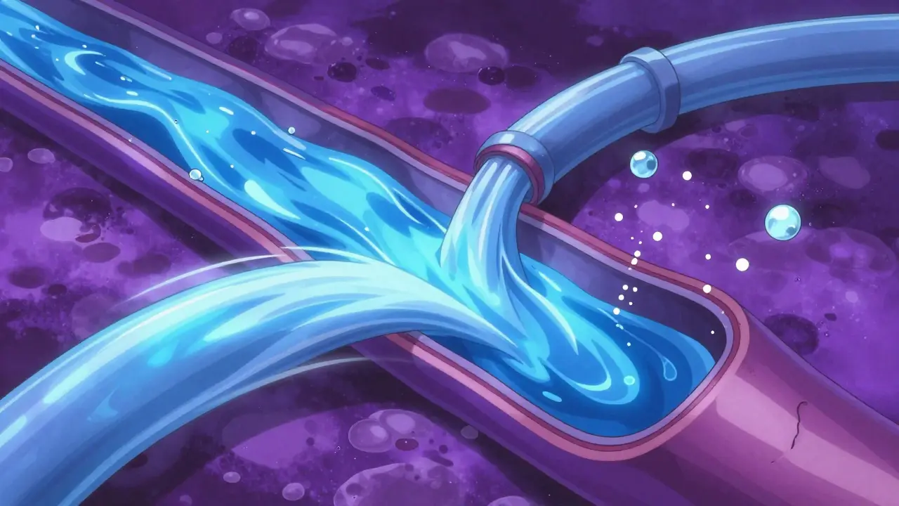 Surreal anime depiction of blood surging through an artery under high pressure from salt.