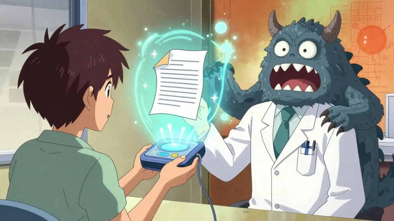 Whimsical anime illustration of decision aid clarifying medical risks