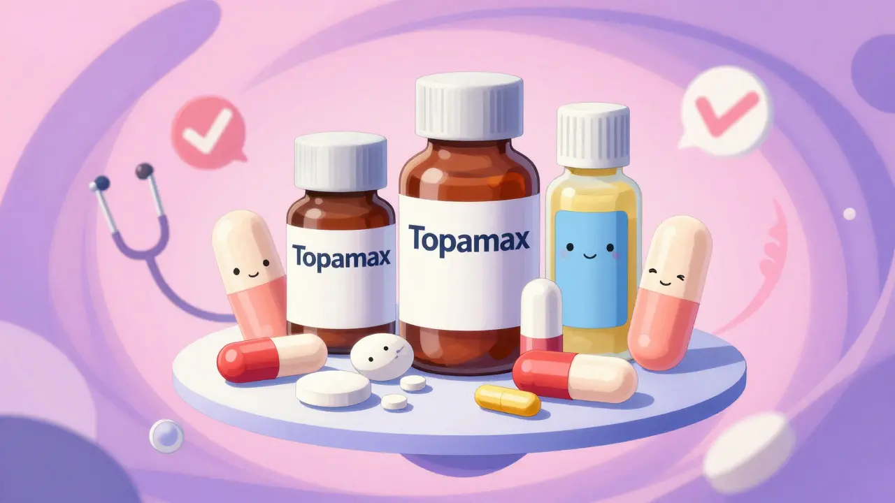 Anthropomorphic smiling pills representing safe generic Topamax forms