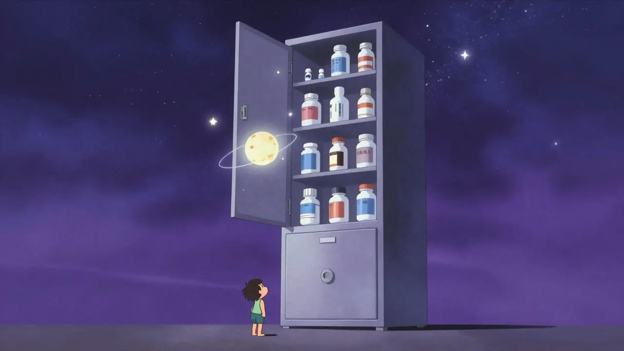Medicines stored high in a cabinet out of child reach