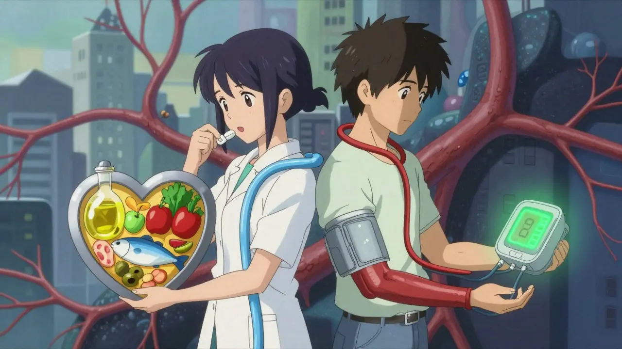 Characters using diet and blood pressure control to protect brain vessels