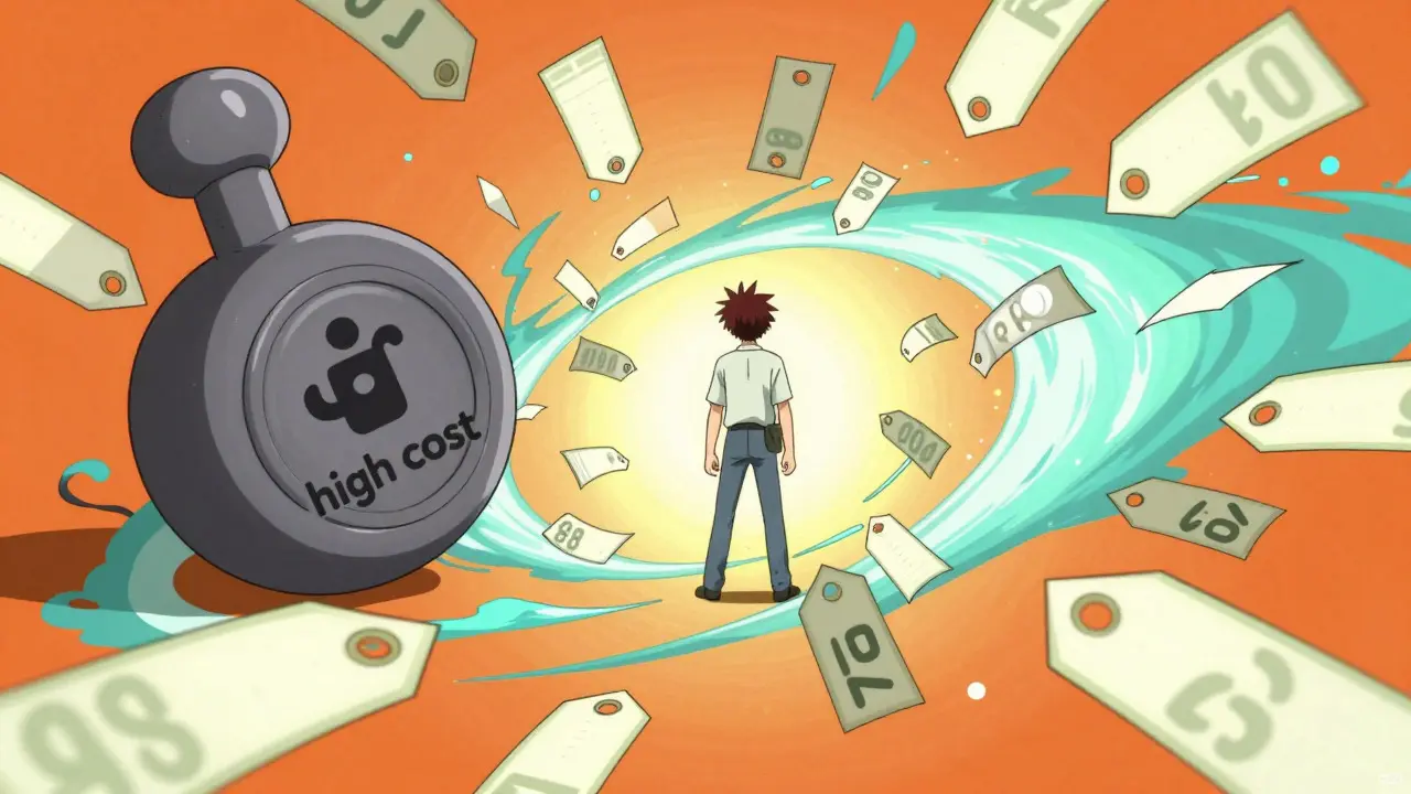 Stylized anime scene depicting financial savings with floating abstract coupons