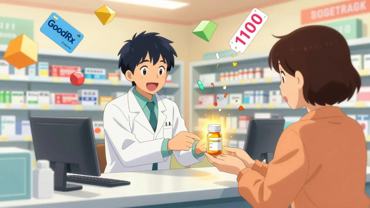 Whimsical manga scene showing affordable legal pharmacy purchase
